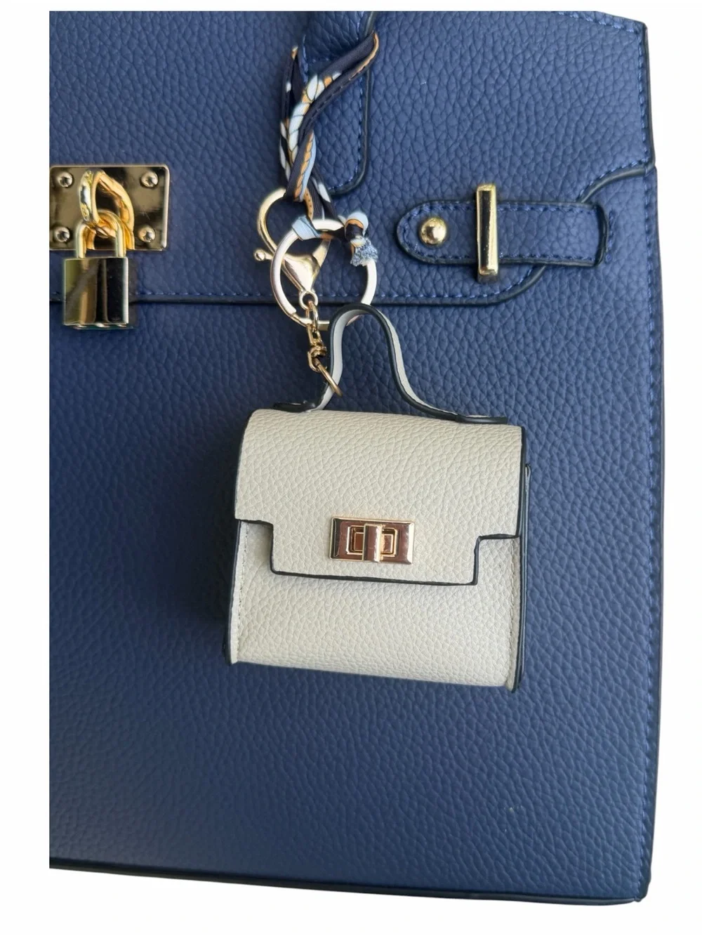 Mini Handbag Bag Charm AirPods Holder Keychain Cream NWT Cream & Gray